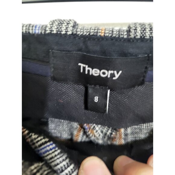 Theory Wool Blend Trousers Size 8 Autumn Plaid Straight Leg Ankle Acadamia - Picture 5 of 11